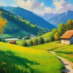 슬로베니아 출신 미술가 및 화가 - **Slovenian Impressionist Landscape:** A vibrant, impressionistic painting depicting a serene Sloven...