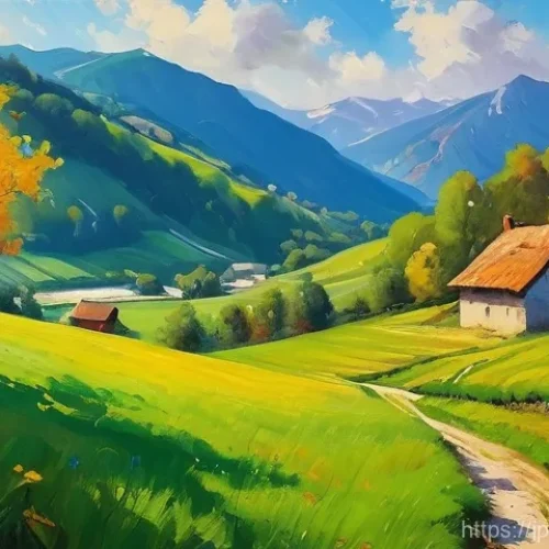 슬로베니아 출신 미술가 및 화가 - **Slovenian Impressionist Landscape:** A vibrant, impressionistic painting depicting a serene Sloven...