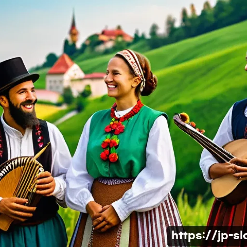 슬로베니아와 헝가리 역사적 관계 - A vibrant cultural festival scene on the Austria-Hungary border region, showing Slovenian and Hungar...